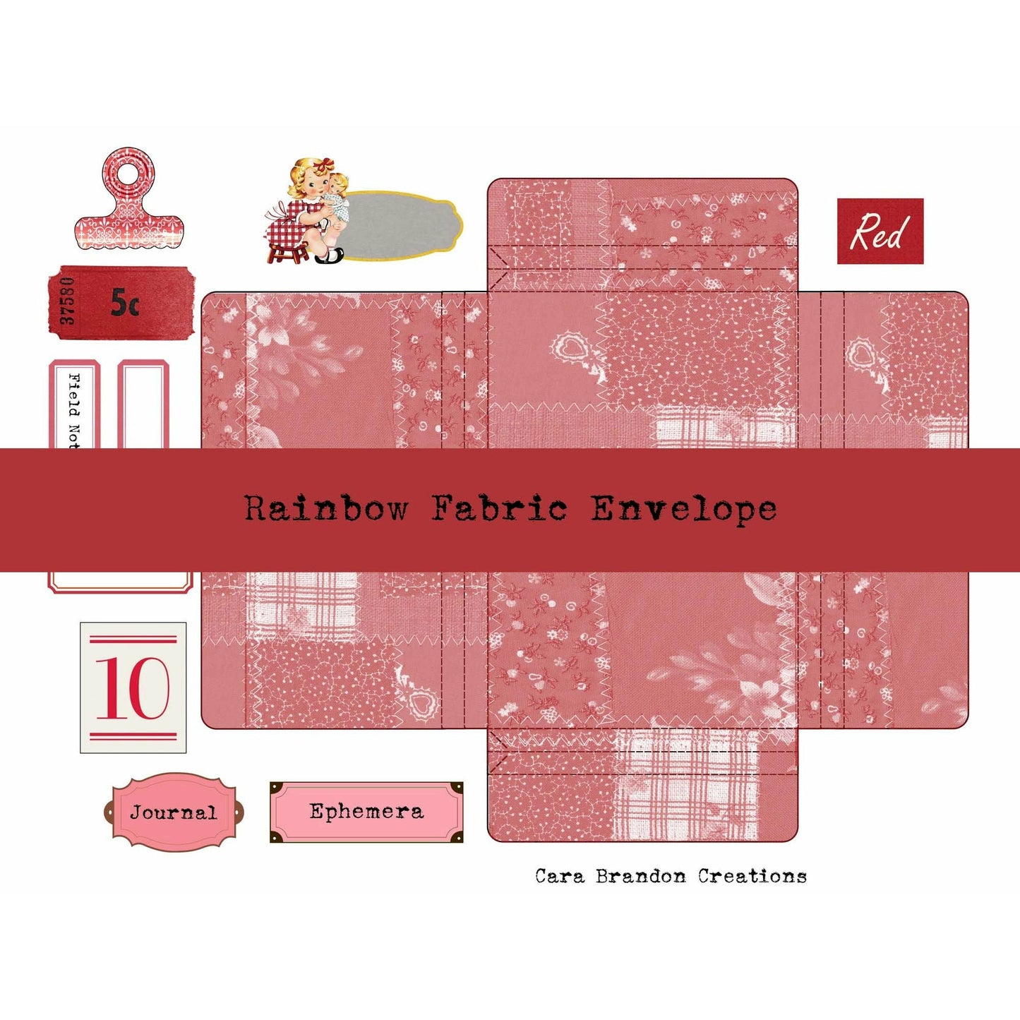 Rainbow Fabric Gusset Envelope and Ephemera