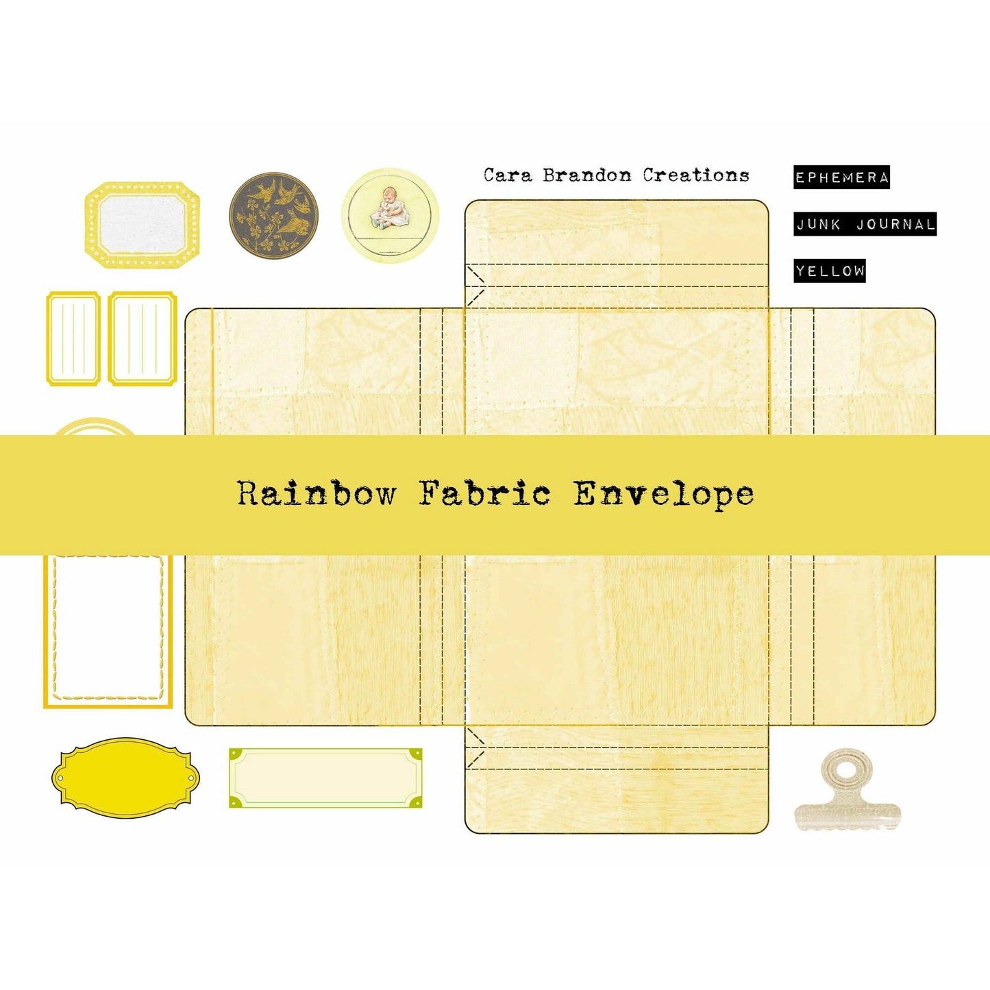 Rainbow Fabric Gusset Envelope and Ephemera