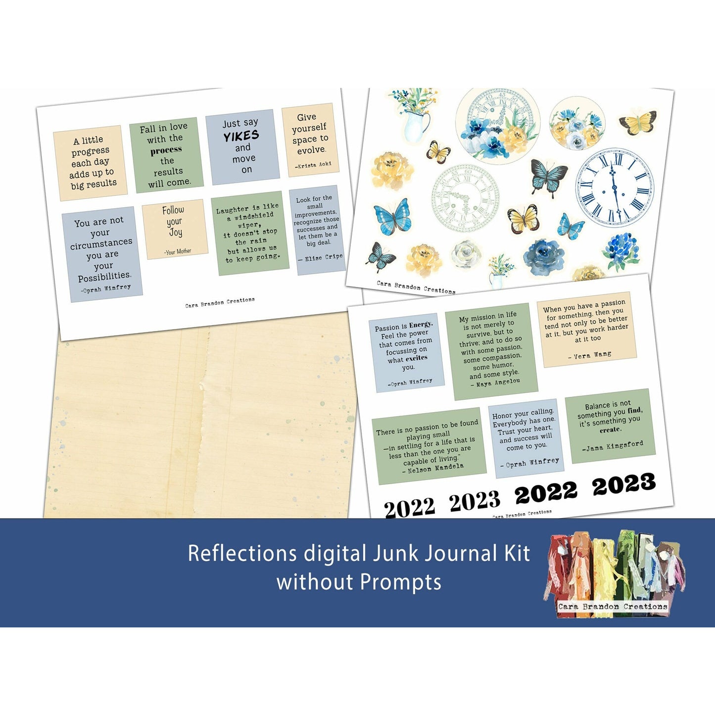 Blue and Yellow Floral Digital Junk Journal kit