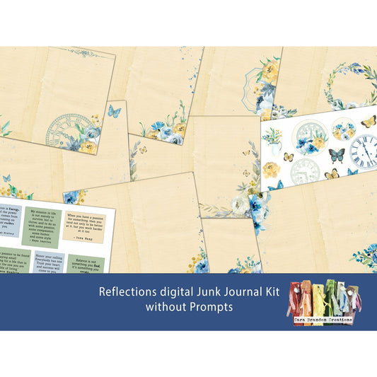Blue and Yellow Floral Digital Junk Journal kit