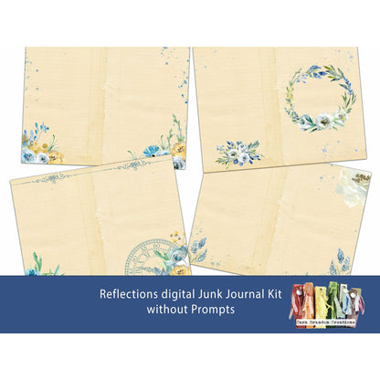 Blue and Yellow Floral Digital Junk Journal kit