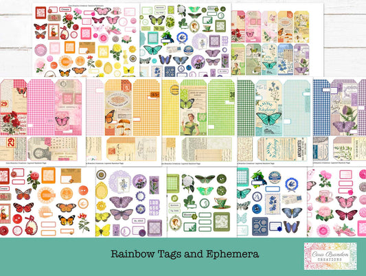 Rainbow Layer Tags in cool and warm colors, Rainbow color ephemera