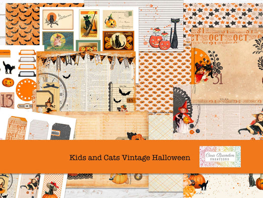 Kids and Cats Vintage Halloween printable Journal Kit