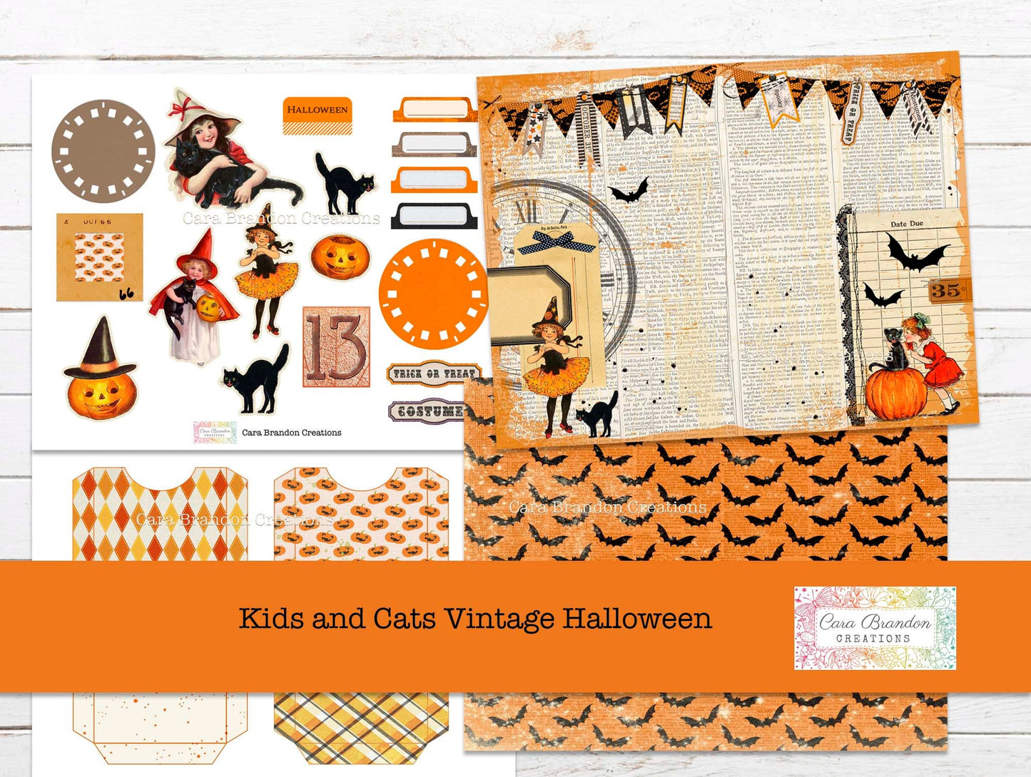 Kids and Cats Vintage Halloween printable Journal Kit