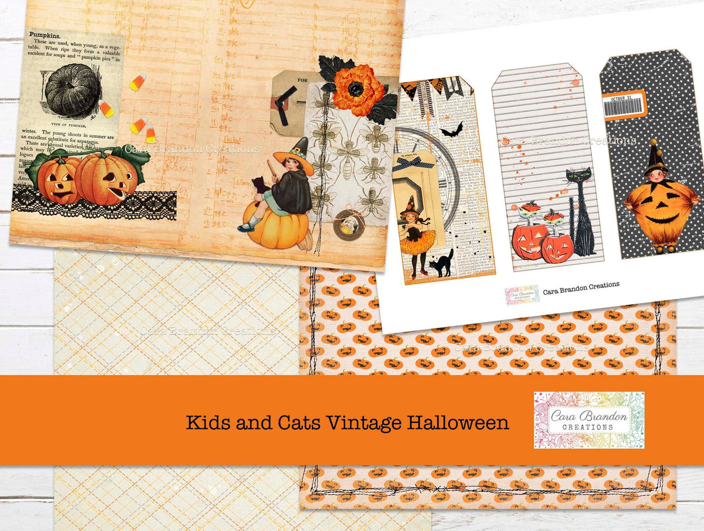 Kids and Cats Vintage Halloween printable Journal Kit