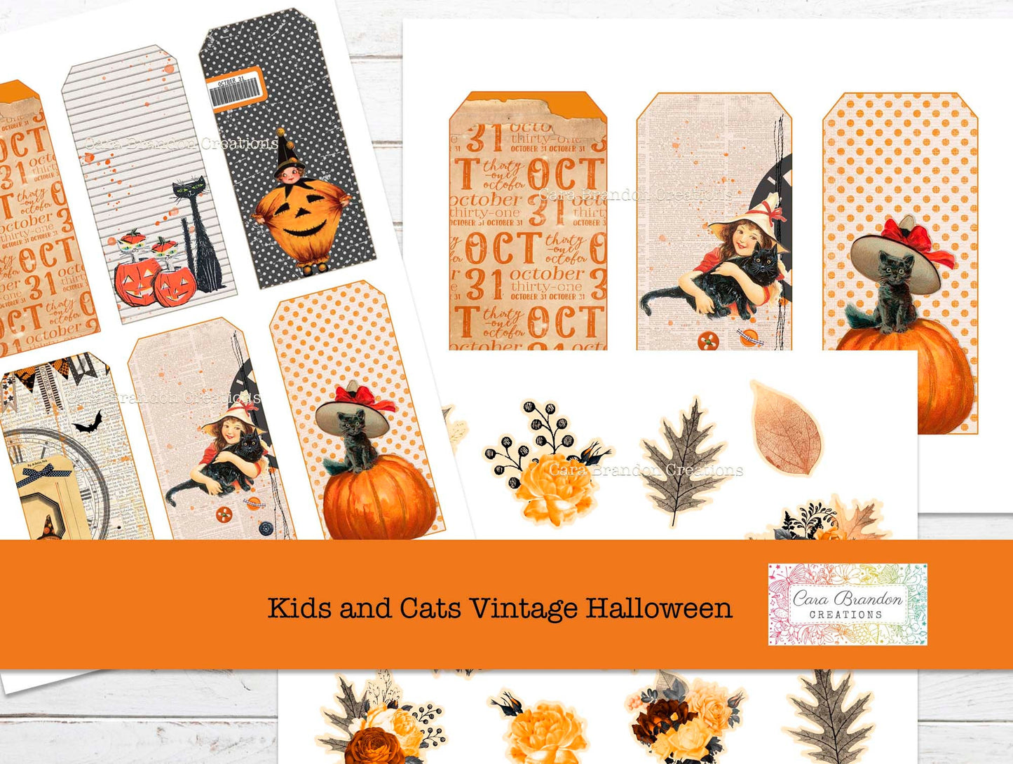 Kids and Cats Vintage Halloween printable Journal Kit