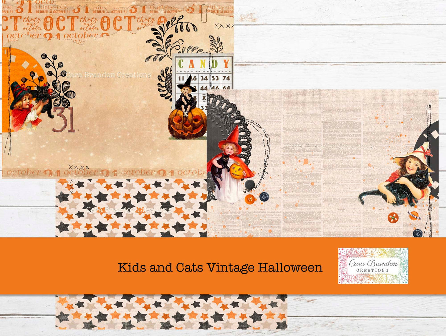 Kids and Cats Vintage Halloween printable Journal Kit