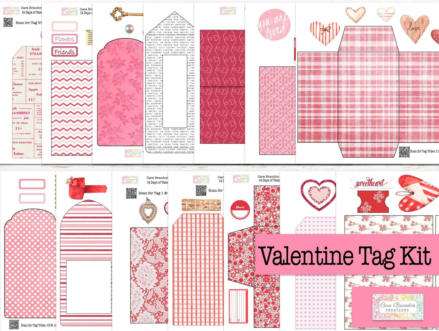14 Days of Valentine Tags Junk Journal Kit