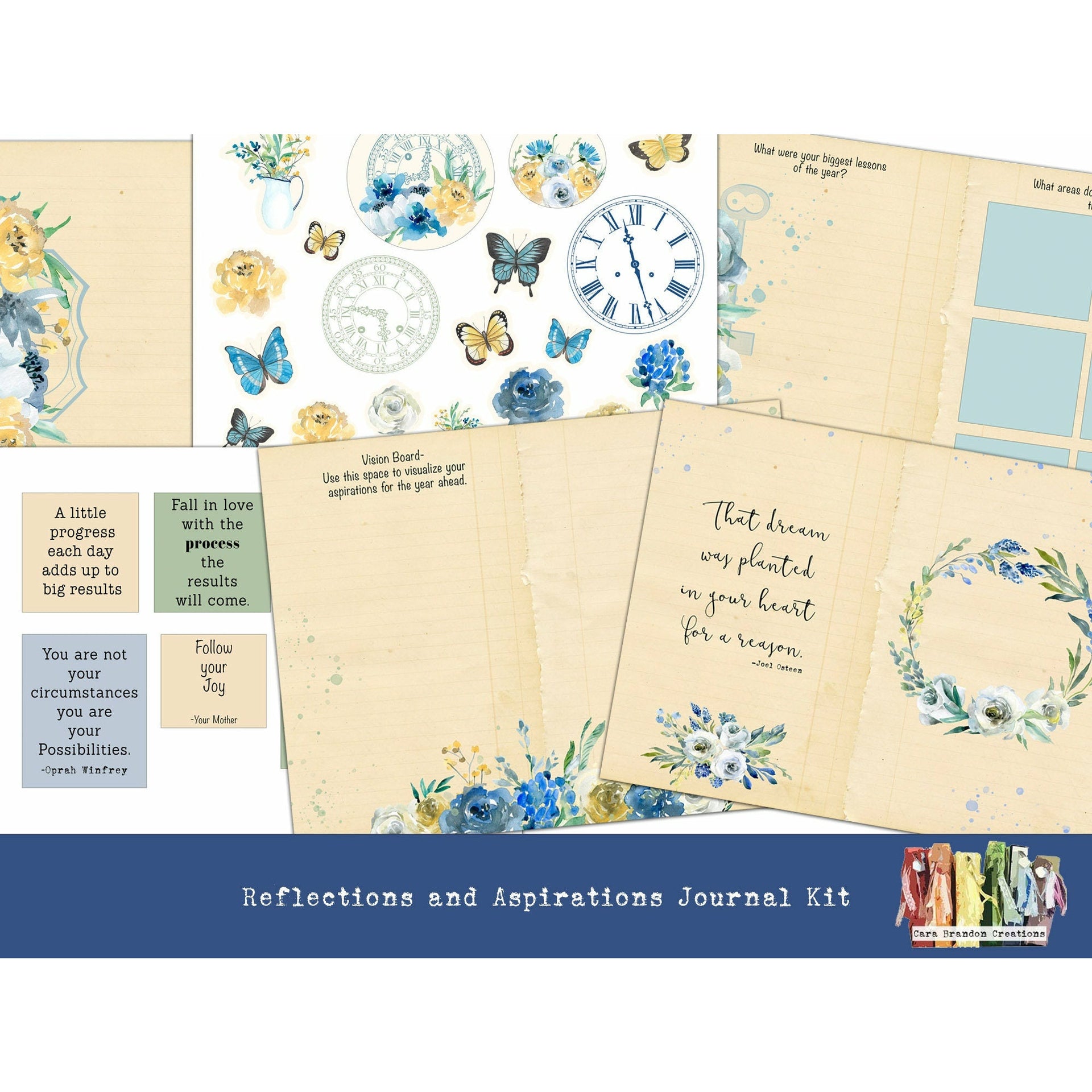 Blue and Yellow Floral Digital Junk Journal kit – Cara Brandon Creations
