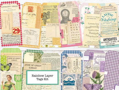 Rainbow Layer Tags in cool and warm colors, Rainbow color ephemera