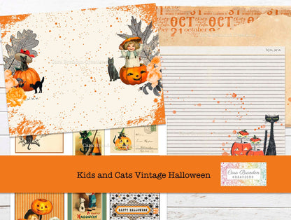 Kids and Cats Vintage Halloween printable Journal Kit