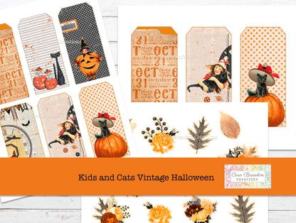 Kids and Cats Vintage Halloween printable Journal Kit