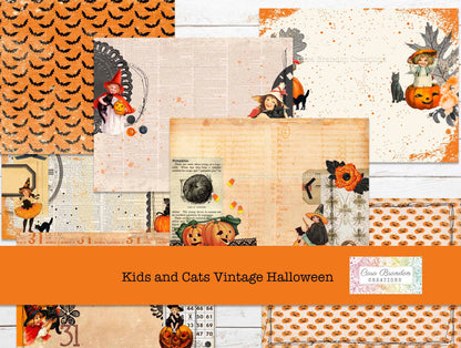 Kids and Cats Vintage Halloween printable Journal Kit